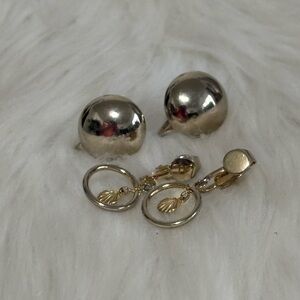 Vintage Gold-Tone Clip-On Earrings Set - Double Dome & Hoop Drop